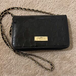 Bebe Black Embossed Bag with Gold Chain